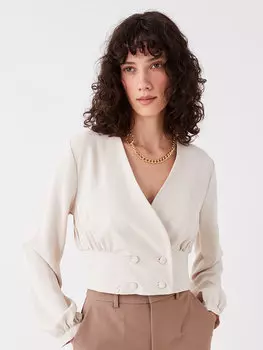 Двубортная женская блузка с длинными рукавами и воротником-стойкой LCW Vision