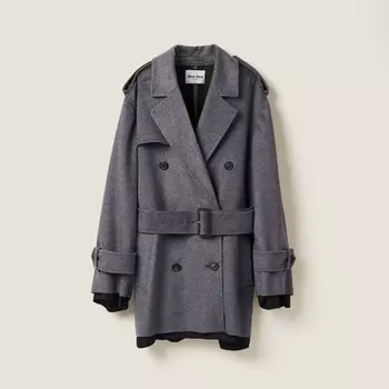 Двубортное бархатное пальто Miu Miu, серый