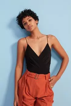 Двубортное боди на тонких бретельках, черное VATKALI, черный