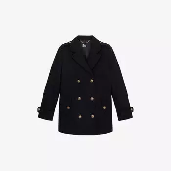 Двубортное бушлат стандартного кроя из смесовой шерсти The Kooples, черный