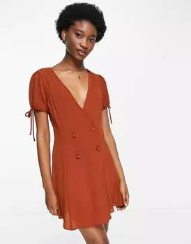 Двубортное чайное мини-платье мини ASOS DESIGN цвета ржавчины