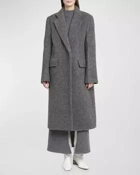 Двубортное длинное пальто из матовой шерсти Jil Sander, цвет Shadow