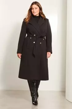 Двубортное длинное пальто с поясом Lipsy, черный