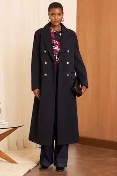 Двубортное длинное пальто силуэта «песочные часы» Love & Roses, синий