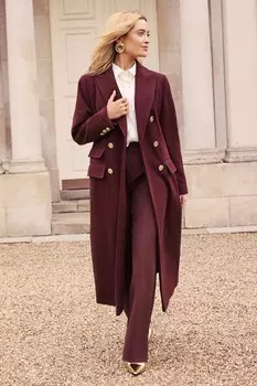 Двубортное длинное пальто силуэта «песочные часы» Love & Roses, красный