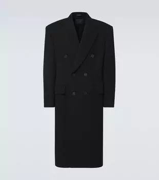 Двубортное кашемировое и шерстяное пальто Balenciaga, 1000-Black