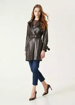 Двубортное кожаное верхнее пальто горько-коричневого цвета Network