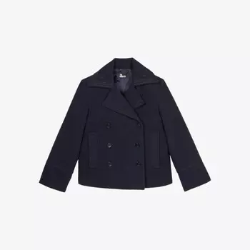 Двубортное пальто-бушлат из смесовой шерсти The Kooples, синий