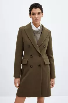 Двубортное пальто Dali из шерсти Mango, коричневый