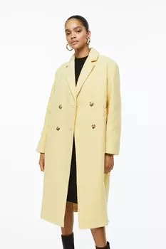 Двубортное пальто H&amp;M, светло-желтого