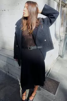 Двубортное пальто из букле ZARA, темно-синий