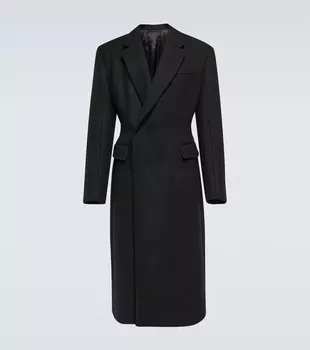 Двубортное пальто из чистой шерсти Prada, черный