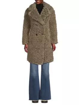 Двубортное пальто из искусственного меха Teddy Vero Moda, цвет Laurel