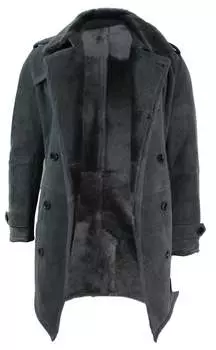 Двубортное пальто из овчины с поясом TruClothing, серый