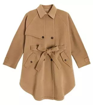 Двубортное пальто из шерсти и кашемира. Brunello Cucinelli Kids, коричневый