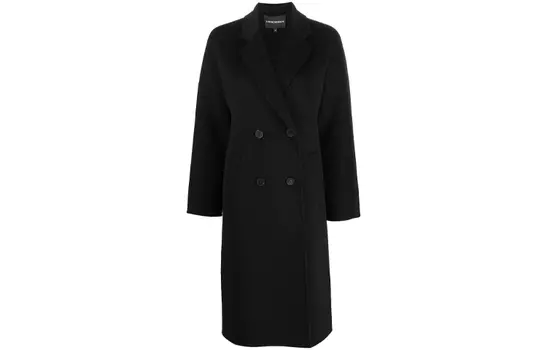 Двубортное пальто из шерсти и кашемира Casentino EMPORIO ARMANI, черный