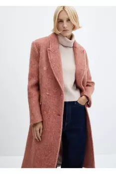 Двубортное пальто из шерсти Mango, розовый