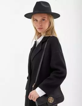 Двубортное пальто из шерсти премиум-класса с большими карманами, черное Kayra