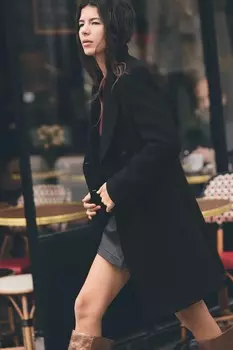 Двубортное пальто из шерсти ZARA, черный