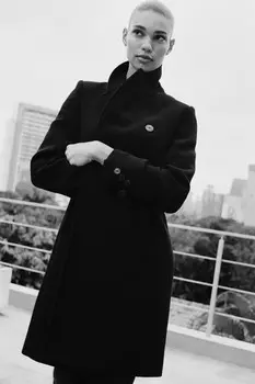 Двубортное пальто из шерсти ZARA, черный