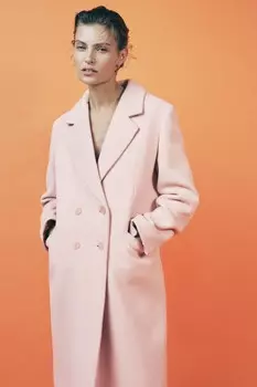 Двубортное пальто из шерсти ZARA, пастельно-розовый