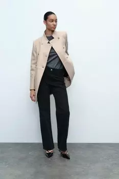 Двубортное пальто из шерсти ZARA, песочный