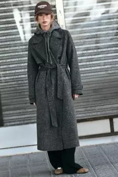 Двубортное пальто из шерсти ZARA, темно-серый