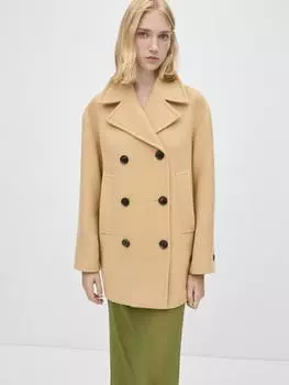 Двубортное пальто из смеси моденской шерсти Mango, песочный