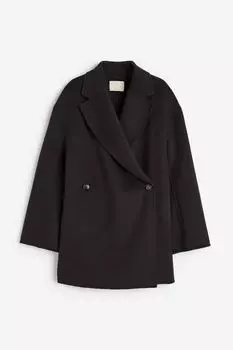 Двубортное пальто из смесовой шерсти H&M, почти черный