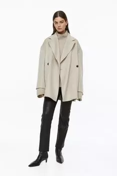 Двубортное пальто из смесовой шерсти H&amp;M, светло-бежевый