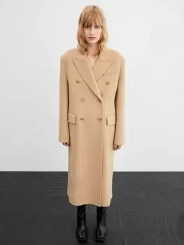 Двубортное пальто из смесовой шерсти Paraiso Mango, светло-бежевый