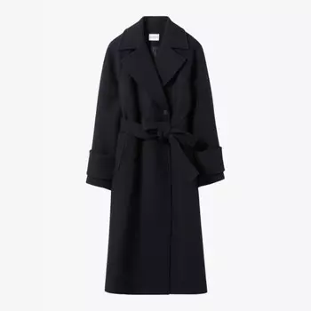 Двубортное пальто из смесовой шерсти с завязывающимся поясом Claudie Pierlot, синий