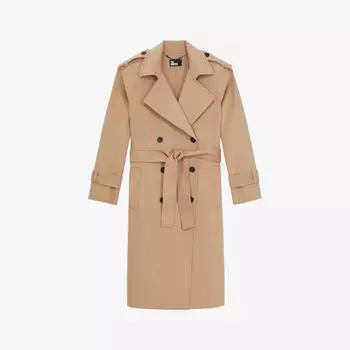 Двубортное пальто из тканого линя с поясом The Kooples, оранжевый