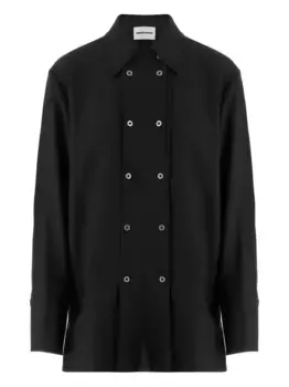 Двубортное пальто из вирджинской шерсти JIL SANDER, черный