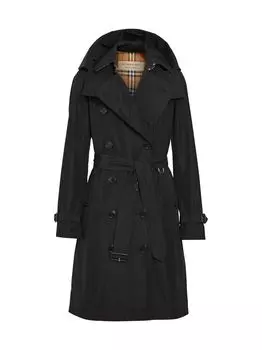 Двубортное пальто Kensington с поясом и логотипом Burberry, черный