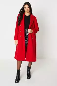 Двубортное пальто миди из твила со складками на спине Oasis, красный