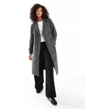 Двубортное пальто миди с поясом темно-серого меланжевого цвета Vero Moda
