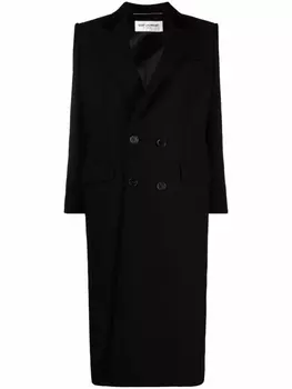 Двубортное пальто миди Saint Laurent, черный