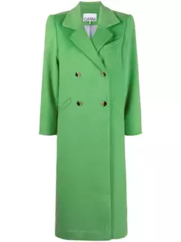 Двубортное пальто на пуговицах GANNI, зеленый