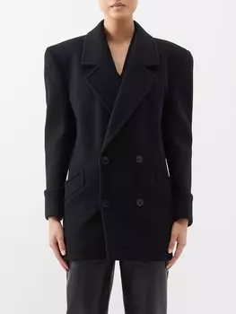 Двубортное пальто оверсайз из шерсти Saint Laurent, черный