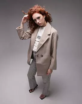 Двубортное пальто овсяного цвета Topshop