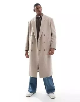 Двубортное пальто песочного цвета River Island