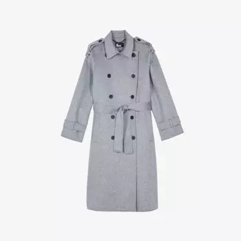 Двубортное пальто прямого кроя из смеси шерсти с воротником The Kooples, серый