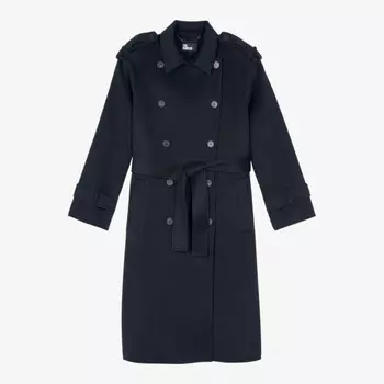 Двубортное пальто прямого кроя из смеси шерсти с воротником The Kooples, черный