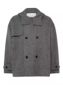 Двубортное пальто с капюшоном JW ANDERSON, серый