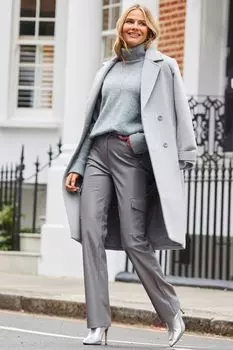 Двубортное пальто с объемными рукавами Sosandar, серый