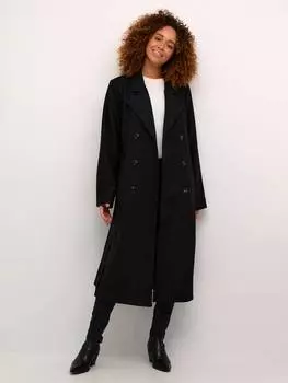 Двубортное пальто с поясом KAFFE, черный