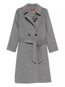 Двубортное пальто с поясом MAX MARA, серый