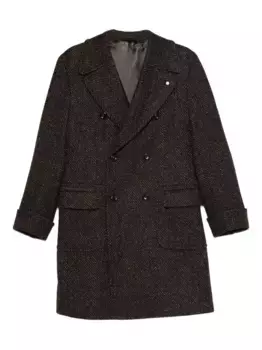 Двубортное пальто с узором в елочку LUIGI BIANCHI MANTOVA, коричневый