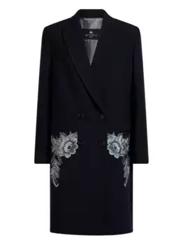 Двубортное пальто с вышивкой ETRO, синий